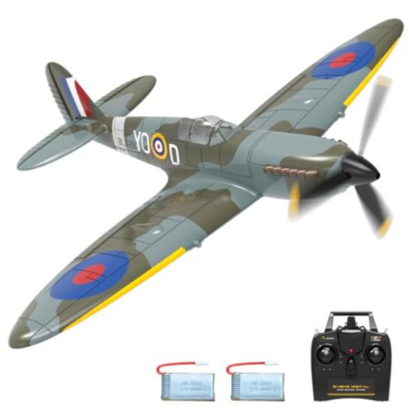 NT83863 VOLANTEXRC Remote Control Plane, 4 Channel Remote Control Airplane Fighter Spitfire RTF with Aileron, Gyro, Aerobatics - Blue
