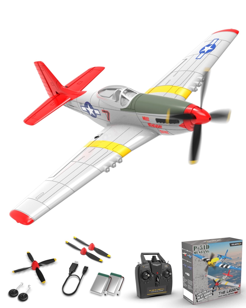 NT83864 VOLANTEXRC P51D Mustang Remote Control Plane, 4 Channel Remote Control Airplane, Red