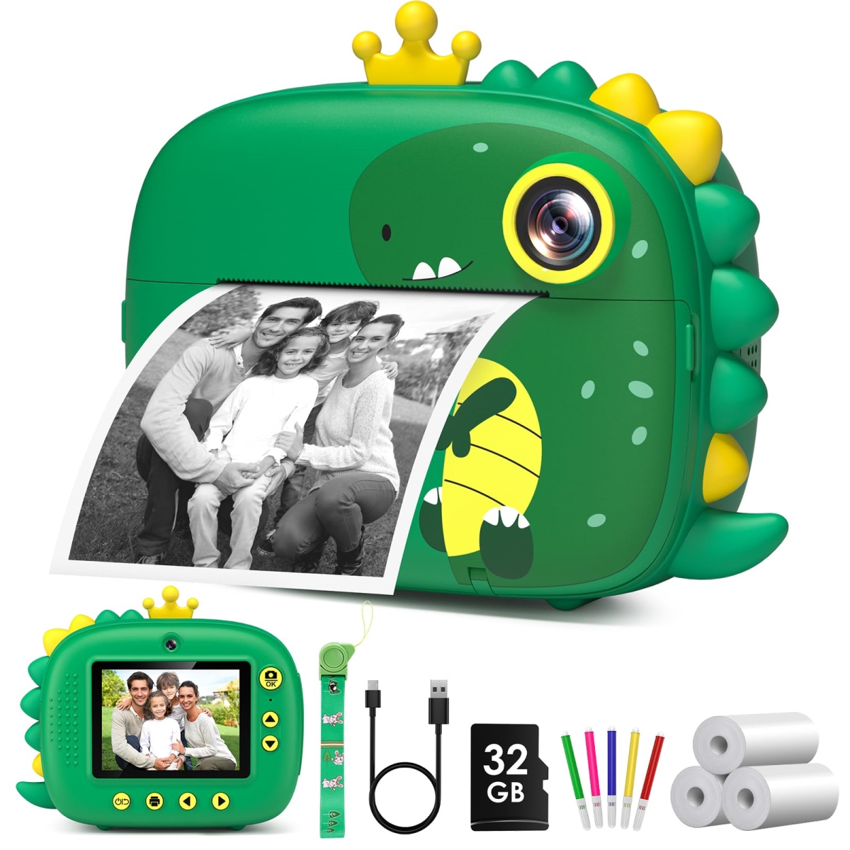 NT83913 Dinosaurs Instant Print Kids Camera with 2.4 in. Screen & 32GB Card