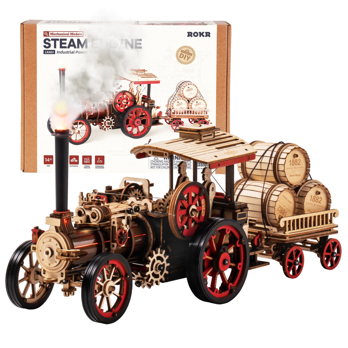 NT83974 ROKR 3D Puzzle Electric Vintage Car Steam Engine Model Kit, Mechanical Wooden Assembly Puzzle Vehicle DIY - 469 Piece