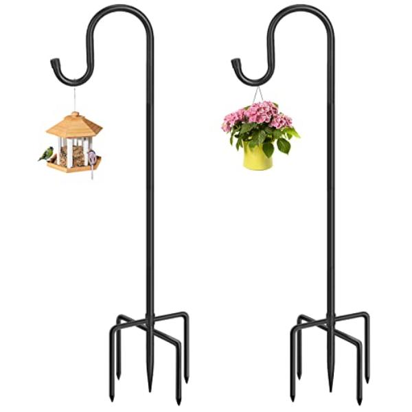NT83978 36 in. Shepherds Hooks for Outdoor, Heavy Duty Bird Feeder Pole with 5 Prong Bases, Black - Pack of 2