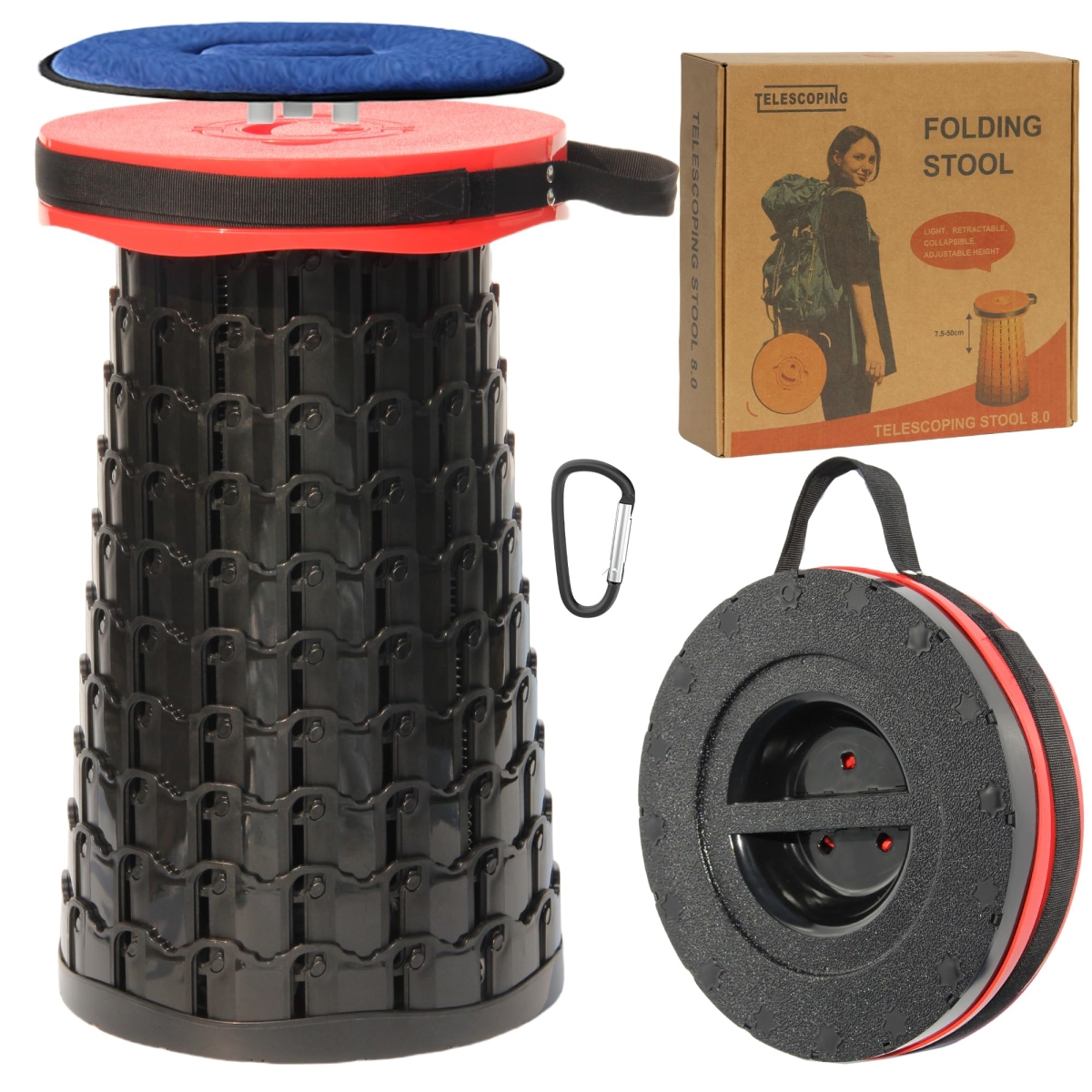NT84015 ALEVMOOM 2025 Upgraded XXL Collapsible Stool with Cushion, Portable Telescoping - 1000 Ibs Capacity