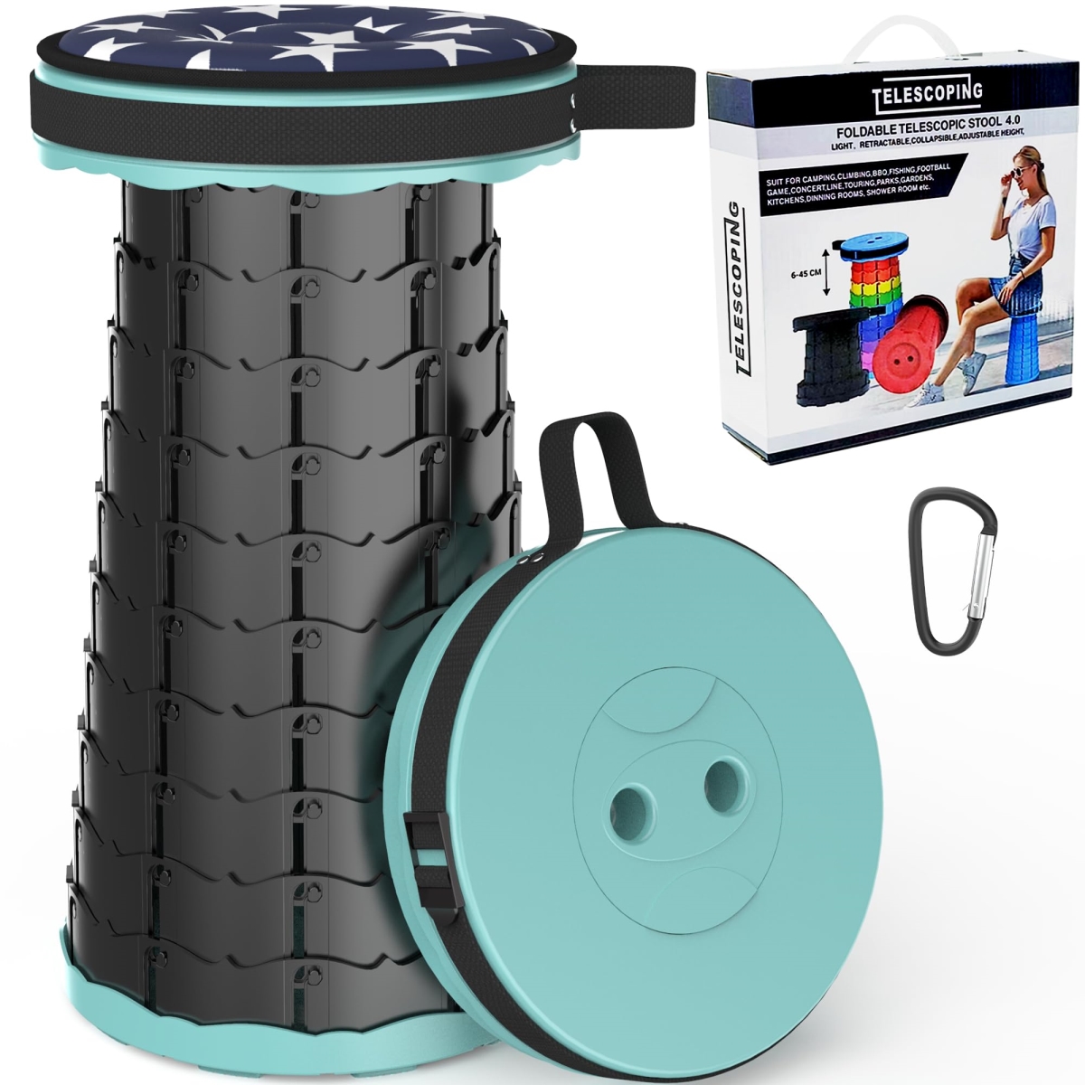 NT84028 200 kg Load Capacity ALEVMOOM Collapsible Stool with Cushion, Portable Telescoping, Adjustable for Outdoor Use