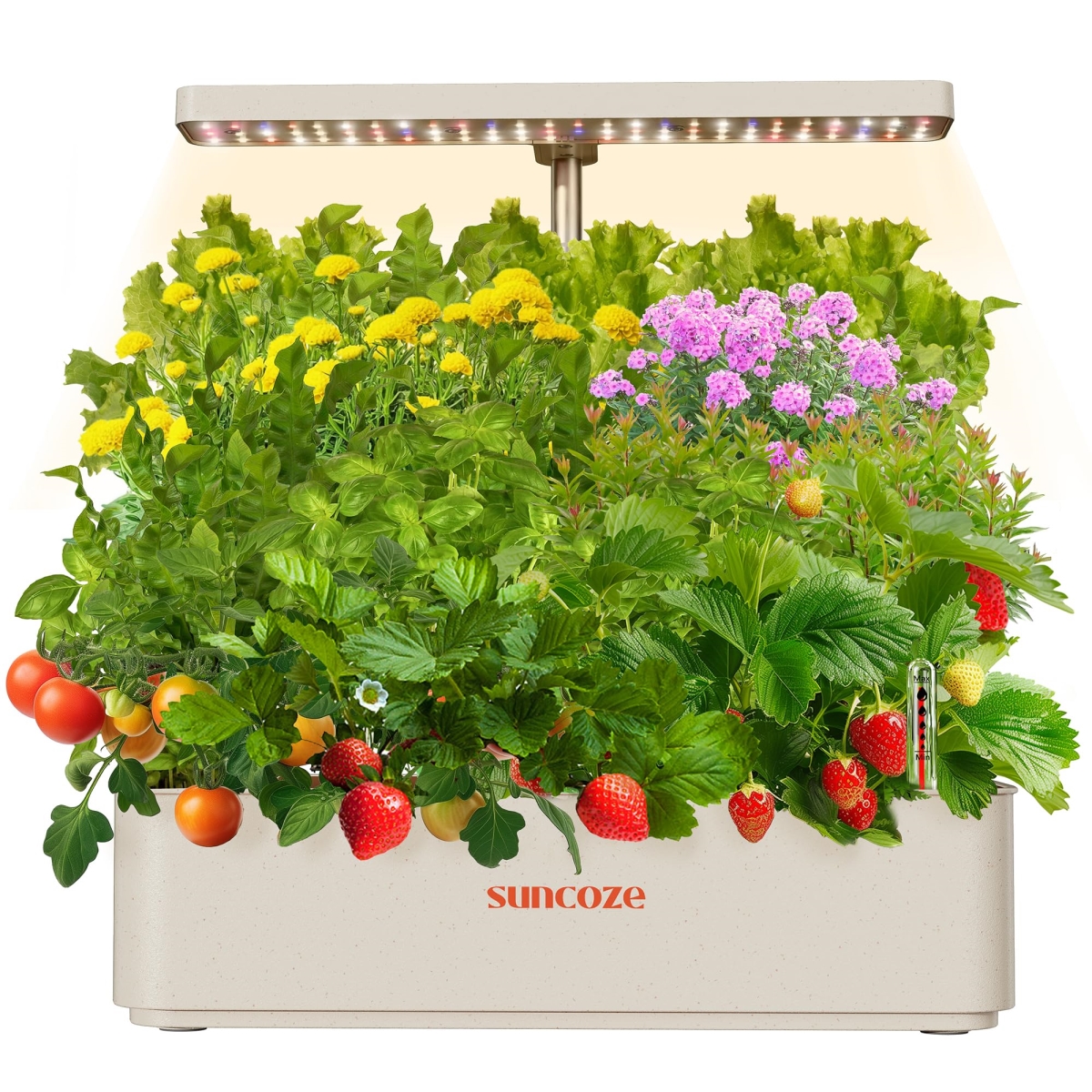 NT84063 SUNCOZE Hydroponics Growing System Kit with 12 Pods & LED Grow Light - Beige