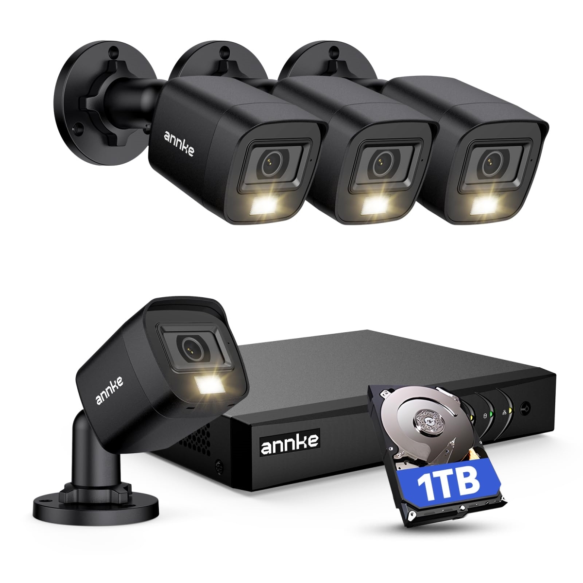 NT84233 ANNKE 8CH H.265 Plus 3K Lite Wired Security Camera System with AI Detection, 4 x 1920TVL 2MP IP67 Camera, 1TB Hard Drive