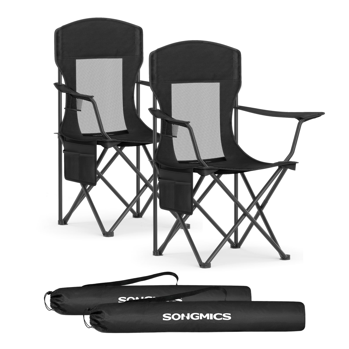 NT84394 SONGMICS Breathable Camping Chairs, Foldable, High Back, Adjustable Armrests - Ink Black - Set of 2