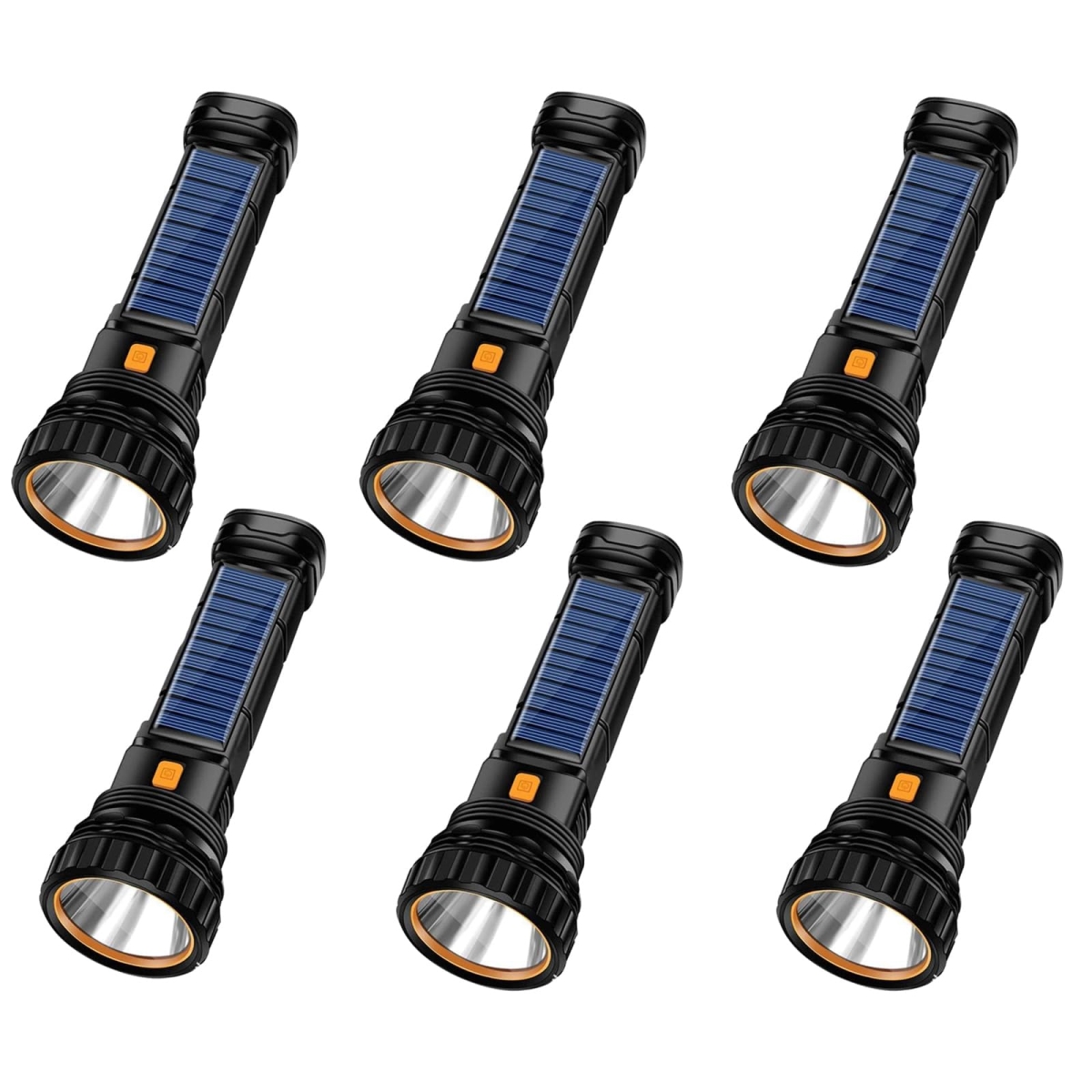 NT84588 Solar Rechargeable 1000 Lumens LED Flashlights with Emergency Strobe Light & USB Charging - 6 Piece