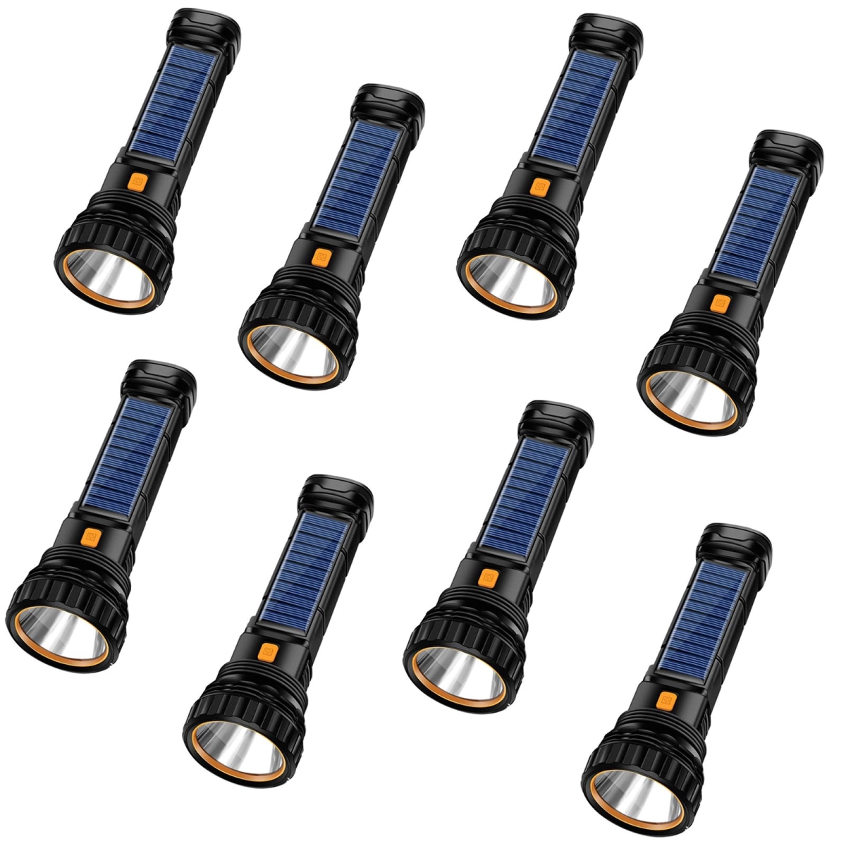 NT84594 Solar Rechargeable Multi Function 1000 Lumens LED Flashlights with Emergency Strobe Light - 8 Piece