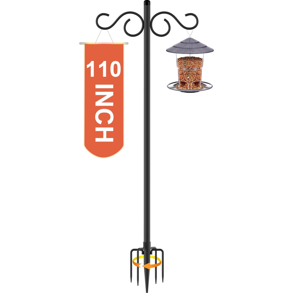 NT84600 Double Shepherds Hooks for Outdoor, 110 in. Bird Feeder Pole with 5 Prongs Base