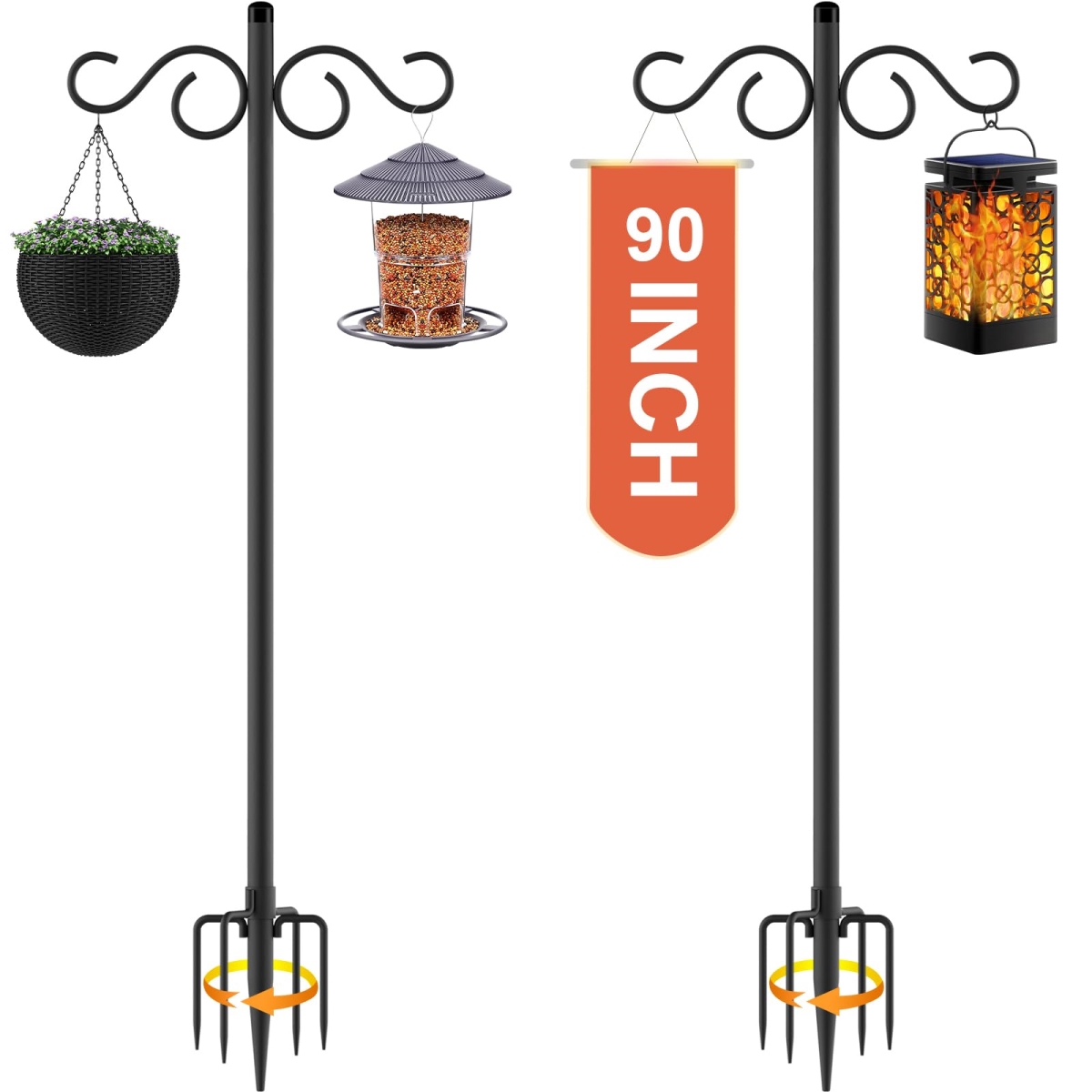 NT84607 90 in. Double Shepherds Hooks Bird Feeder Pole with 5 Prongs Base - Pack of 2