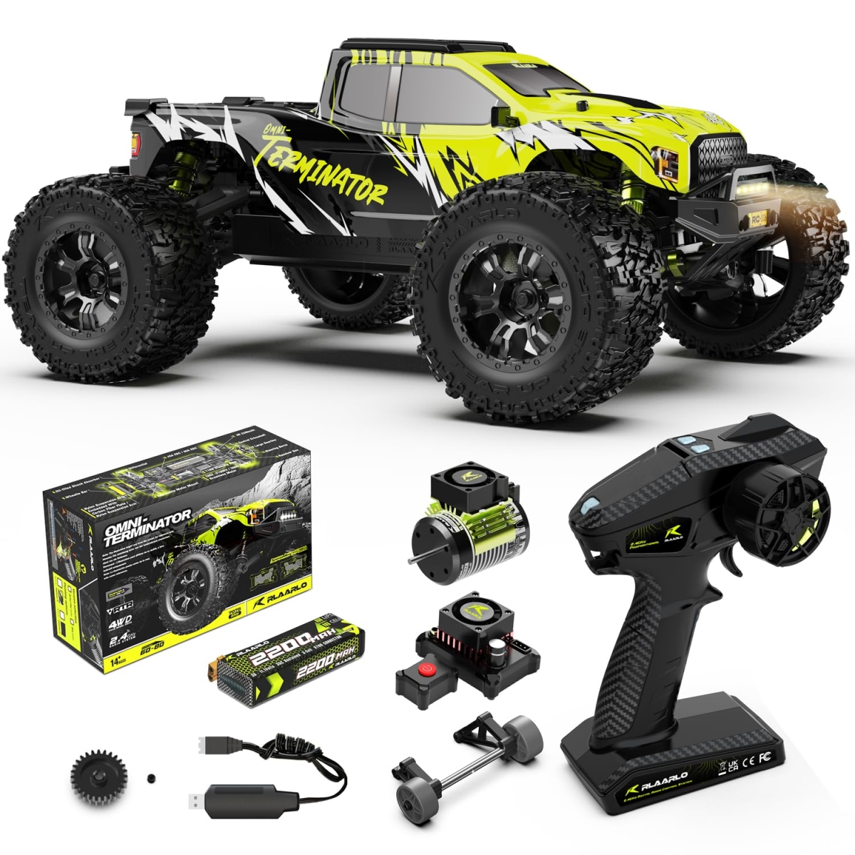 AMORIL 1-10 Scale RTR Brushless Fast Remote Control Car, Max 50 MPH Hobby Electric Off-Road Monster Truck, Waterproof, 4WD, Green