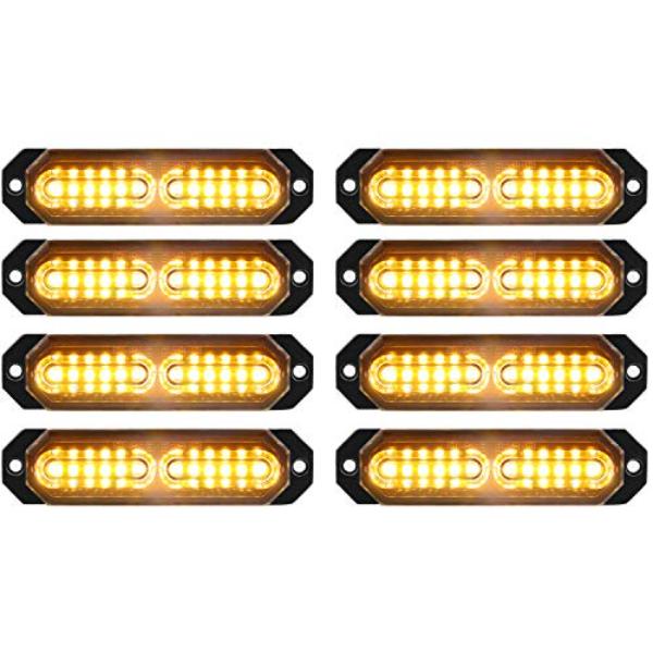 NT84816 ASPL Ultra Slim 12-LED Surface Mount Flashing Strobe Lights for Truck Car Vehicle, Amber - 8 Piece
