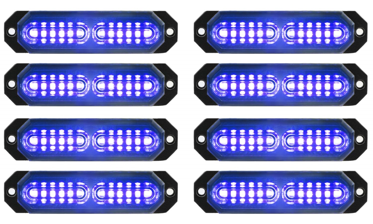 NT84820 ASPL Ultra Slim 12-LED Surface Mount Strobe Lights for Vehicle Emergency Warning - Blue - 8 Piece