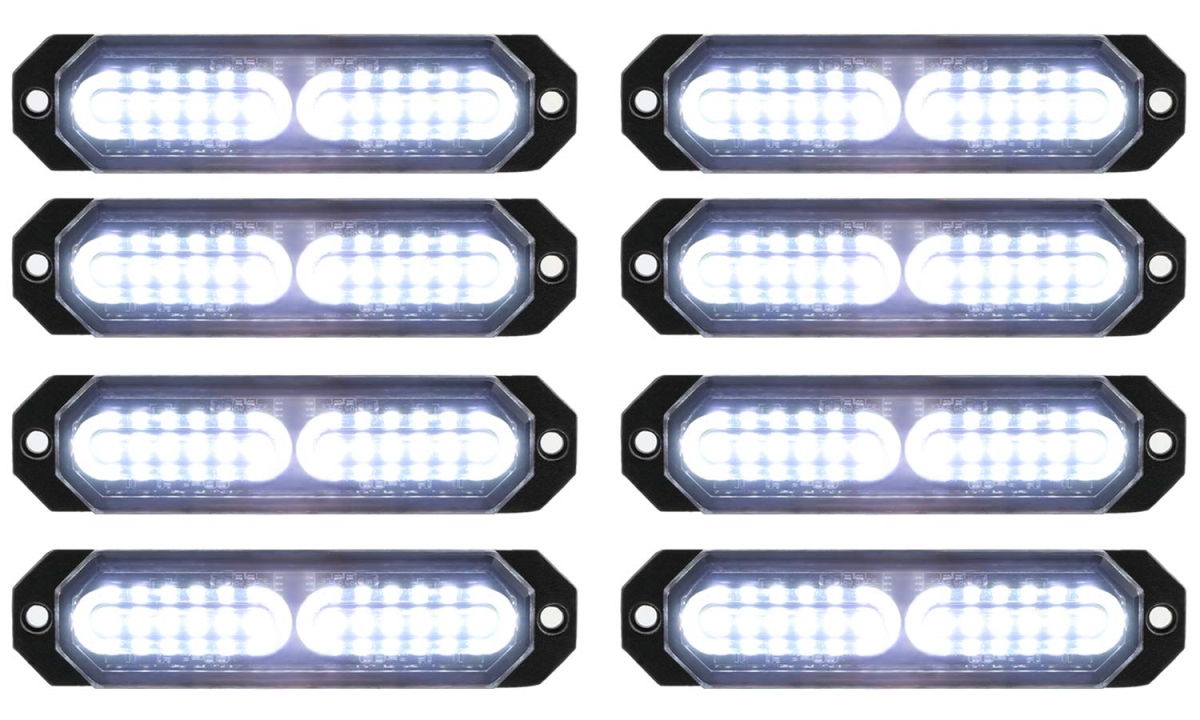 NT84827 ASPL Ultra Slim 12-LED Surface Mount Flashing Strobe Lights for Truck Car Vehicle - White - 8 Piece