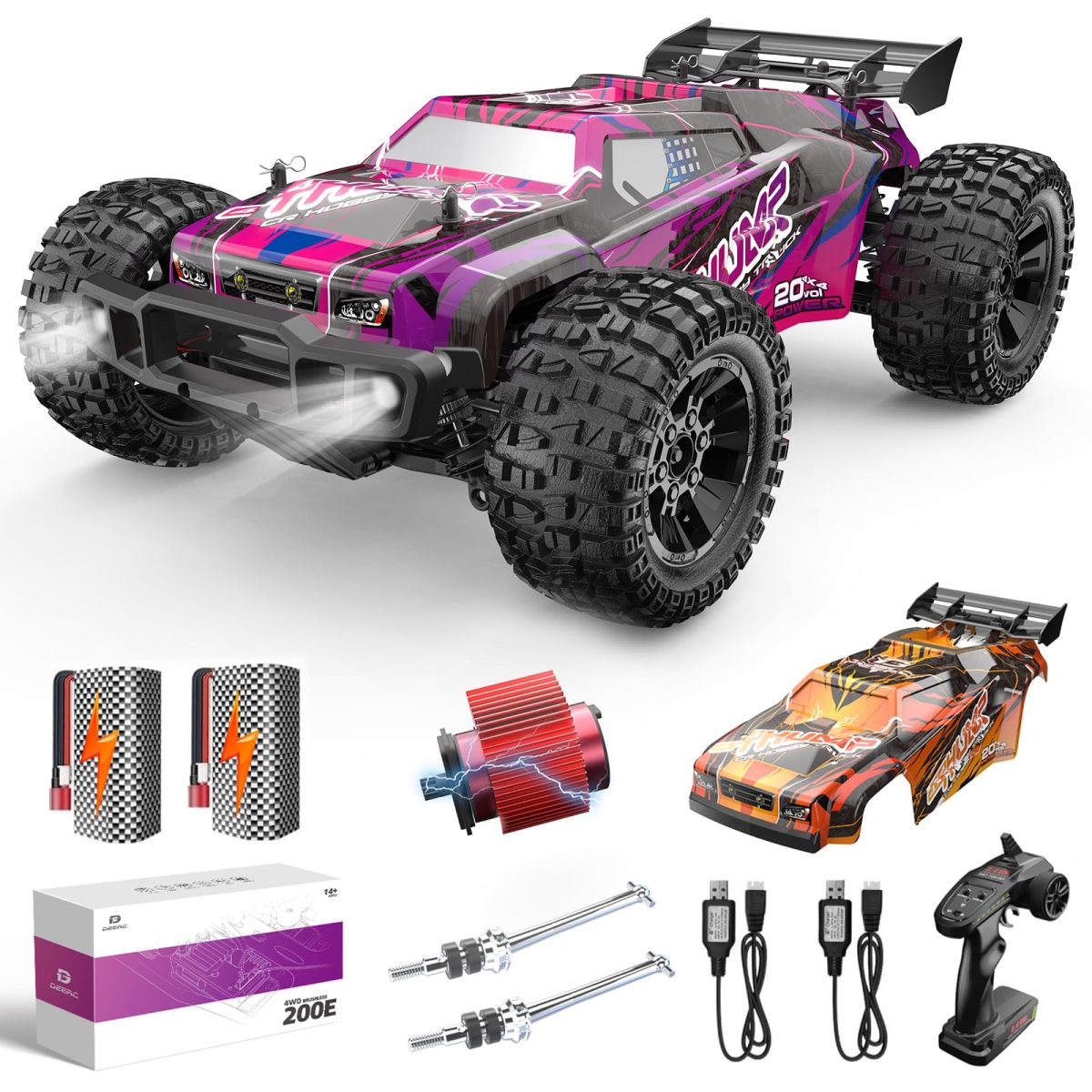 NT84877 DEERC 200E 1-10 Scale Brushless High Speed Remote Control Car, 4X4, 60 KMH, All Terrain Offroad Monster Truck