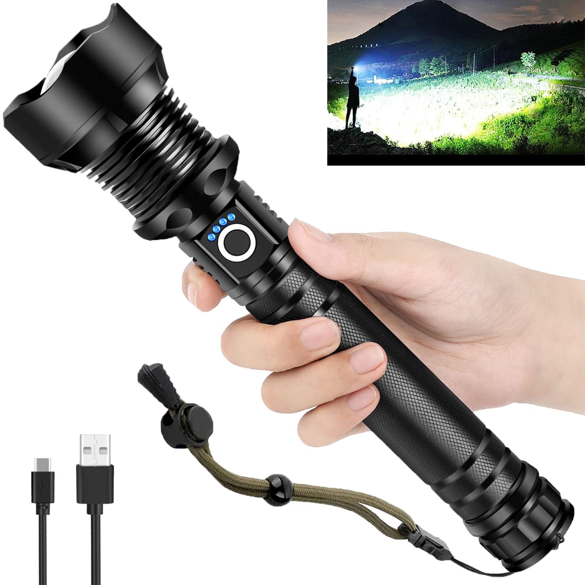NT84950 Rechargeable LED High Lumens XHP90.2 Super Bright Tactical Flashlights with Zoomable Modes