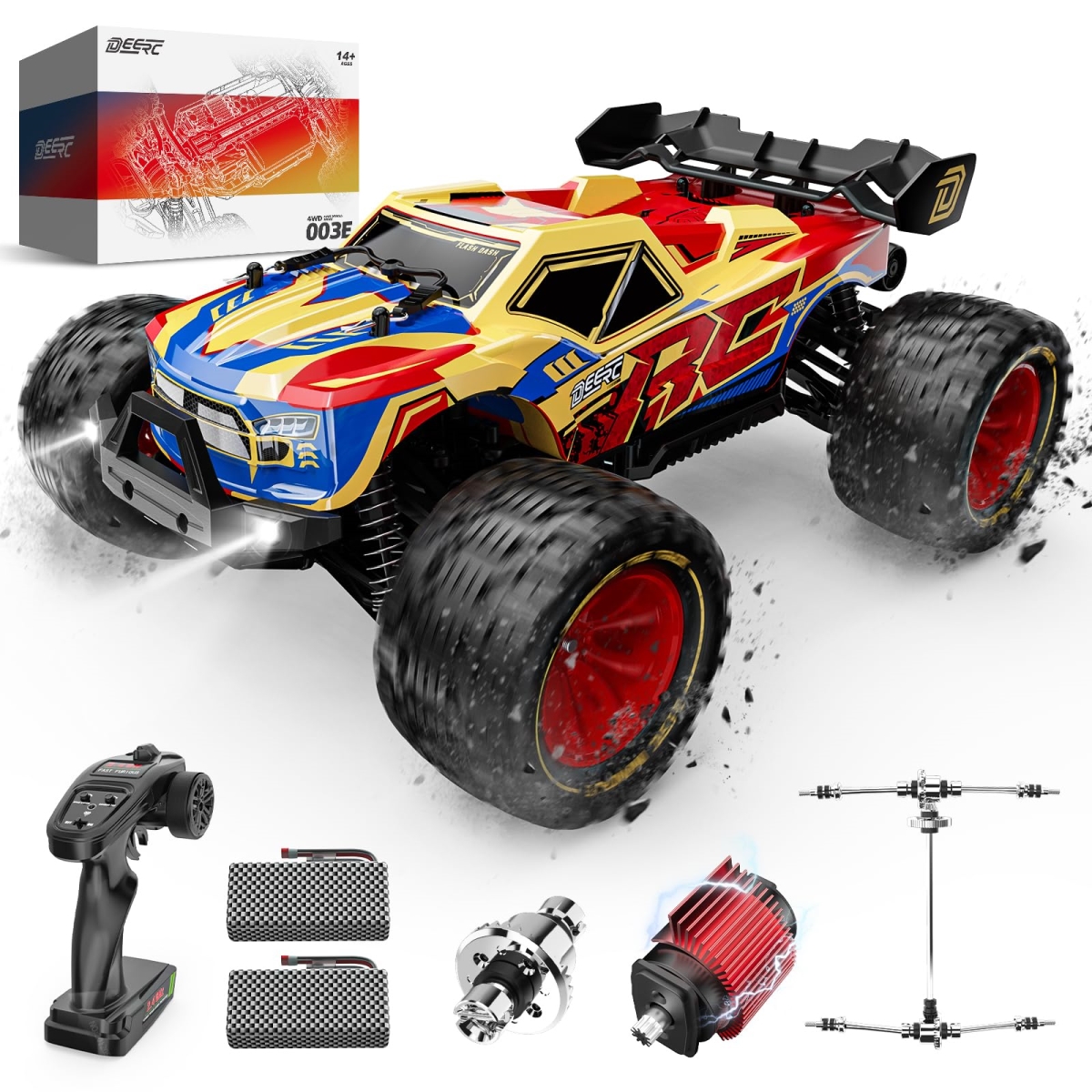 DEERC 1-14 Scale Brushless Fast Remote Control Car, Max 50 KMH, 4X4 All Terrain Monster Truck, Waterproof Off-Road Electric Vehicle