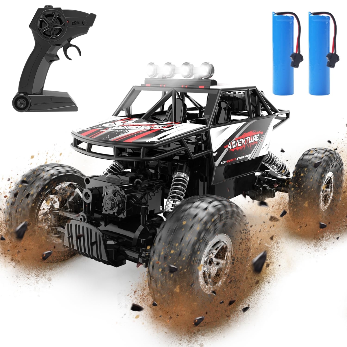 NT85372 DEERC DE45 Remote Control Car 1-14 Scale Off Road Monster Truck, Metal Shell 4WD Dual Motors LED Headlight Rock Crawler