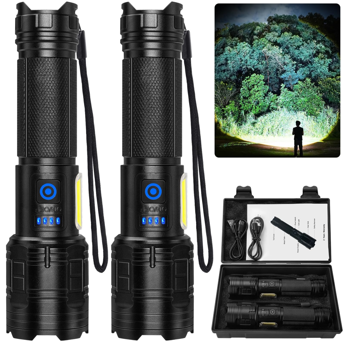 NT85436 Rechargeable 90, 000 Lumens LED Flashlights - Pack of 2