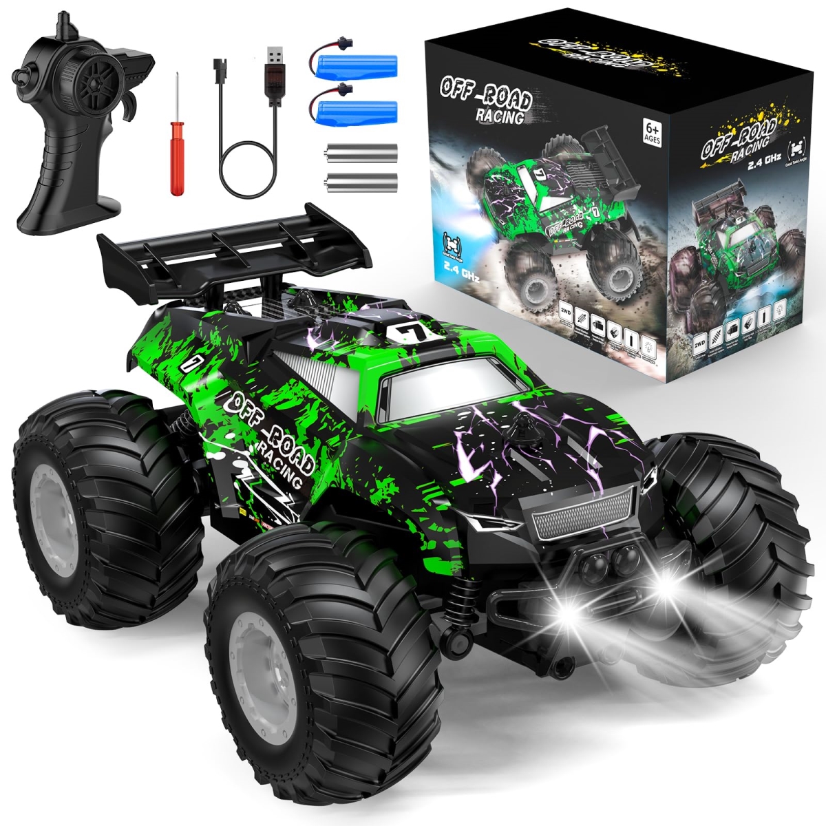 NT85495 10 KMH 1-20 Scale All-Terrain Remote Control Car for Boys, Rechargeable Remote Control Truck with LED, 2 Motors