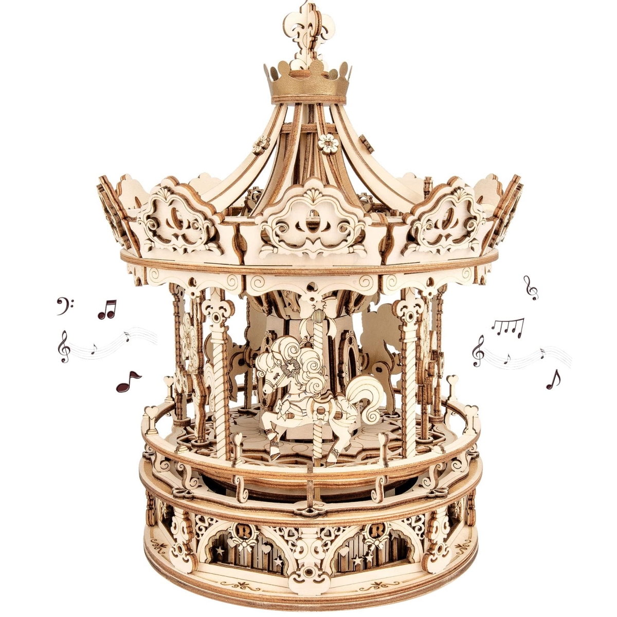 NT85736 ROKR 3D Wooden Puzzle Music Box - DIY Model Building Kit Mechanical Merry-go-Round