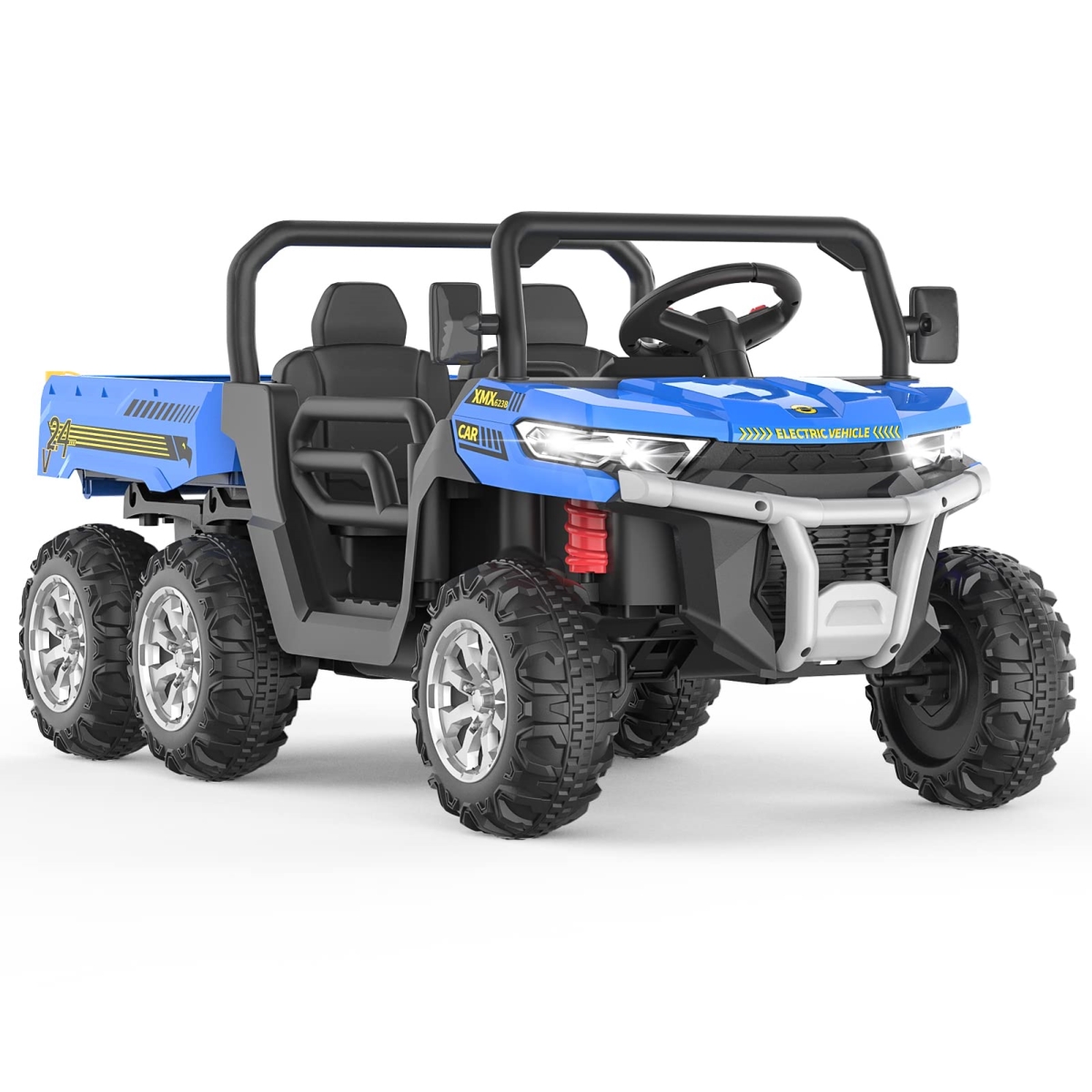 NT85947 Hetoy 24V 2-Seater Ride On Dump Truck with Parent Remote, 4WD 6-Wheel Electric Car for Big Kids, UTV Style Dump Bed