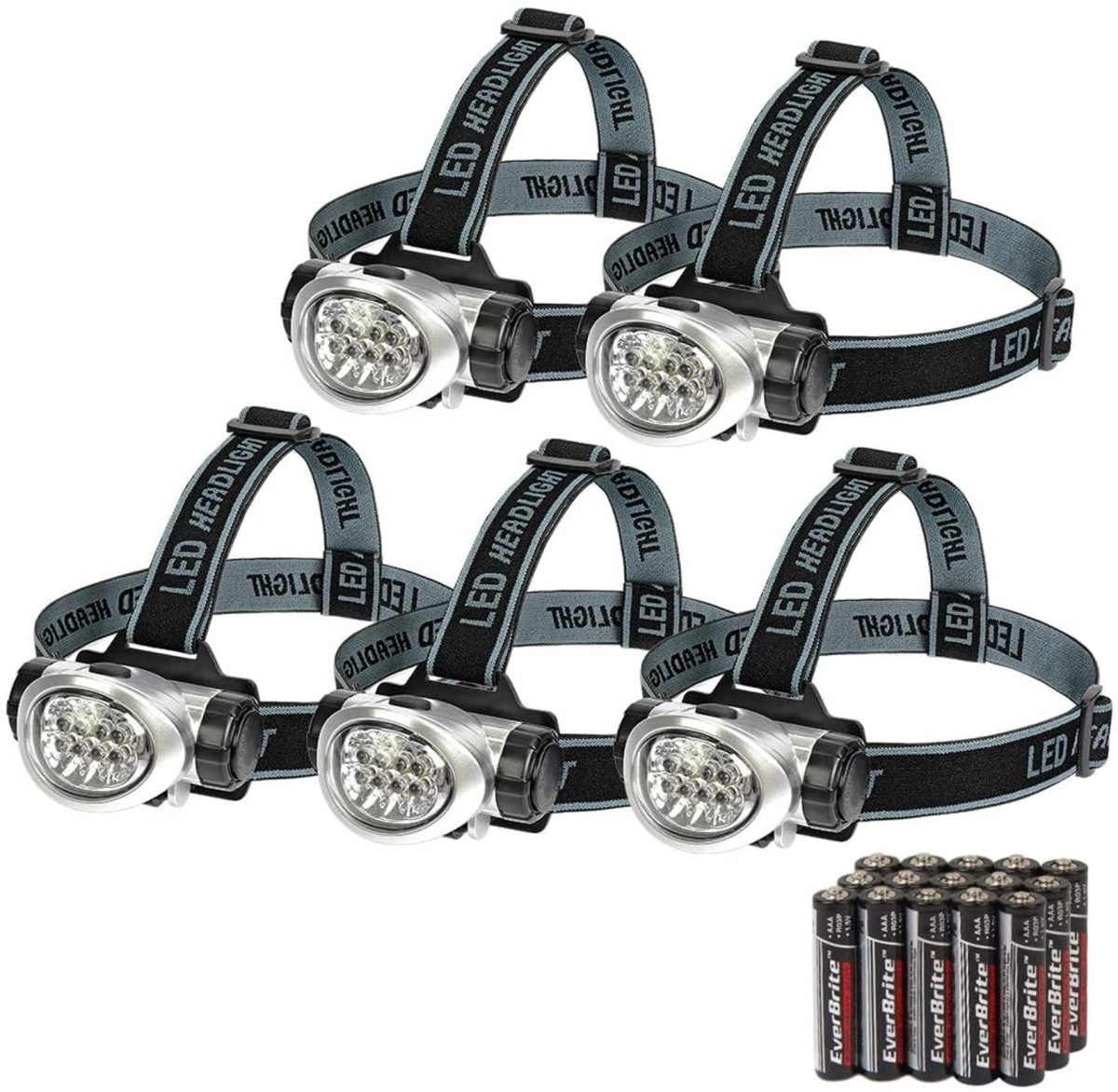 NT86148 EverBrite LED Headlamp with Adjustable Headband - Pack of 5