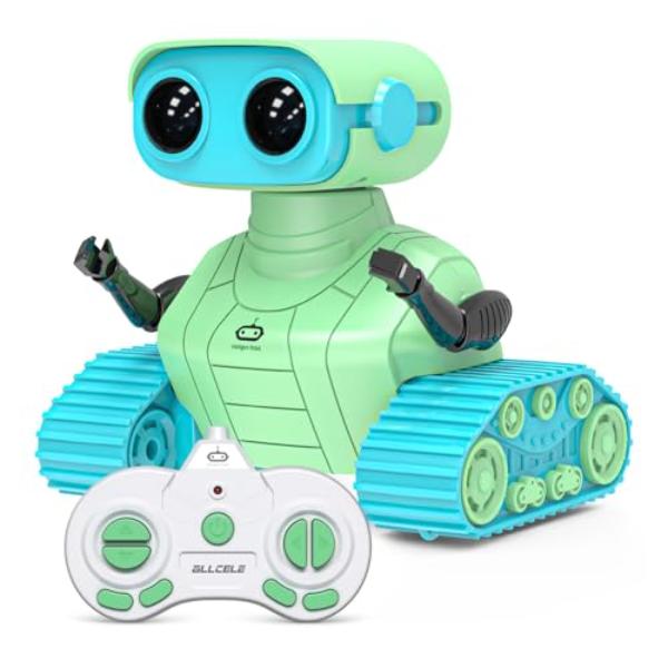 NT86164 ALLCELE Rechargeable Remote Control Robot Toys with Music & LED Eyes - Green & Blue