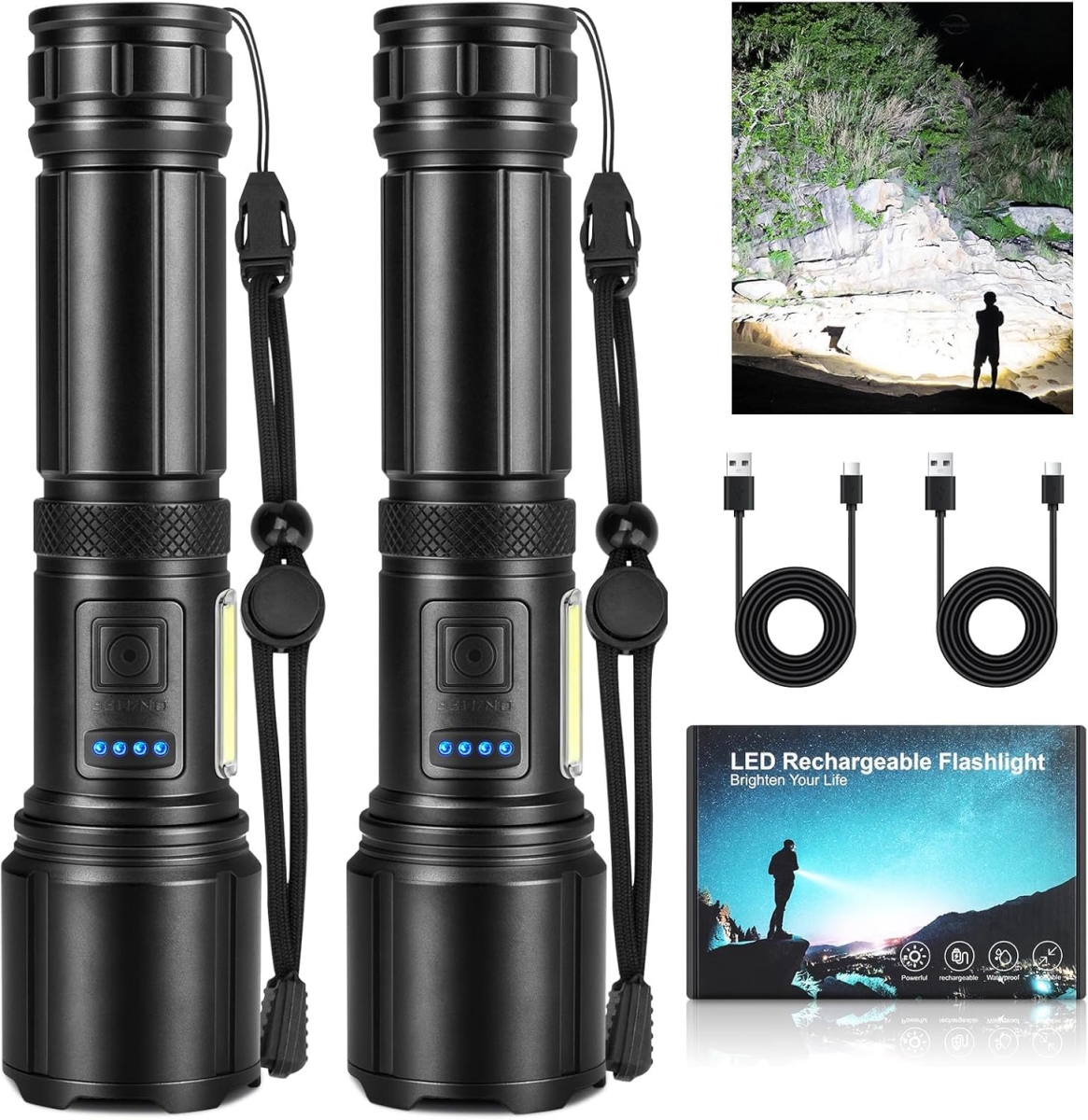 NT86191 Rechargeable LED Flashlights, 3000lm, Adjustable with COB Light & 7 Modes, Waterproof