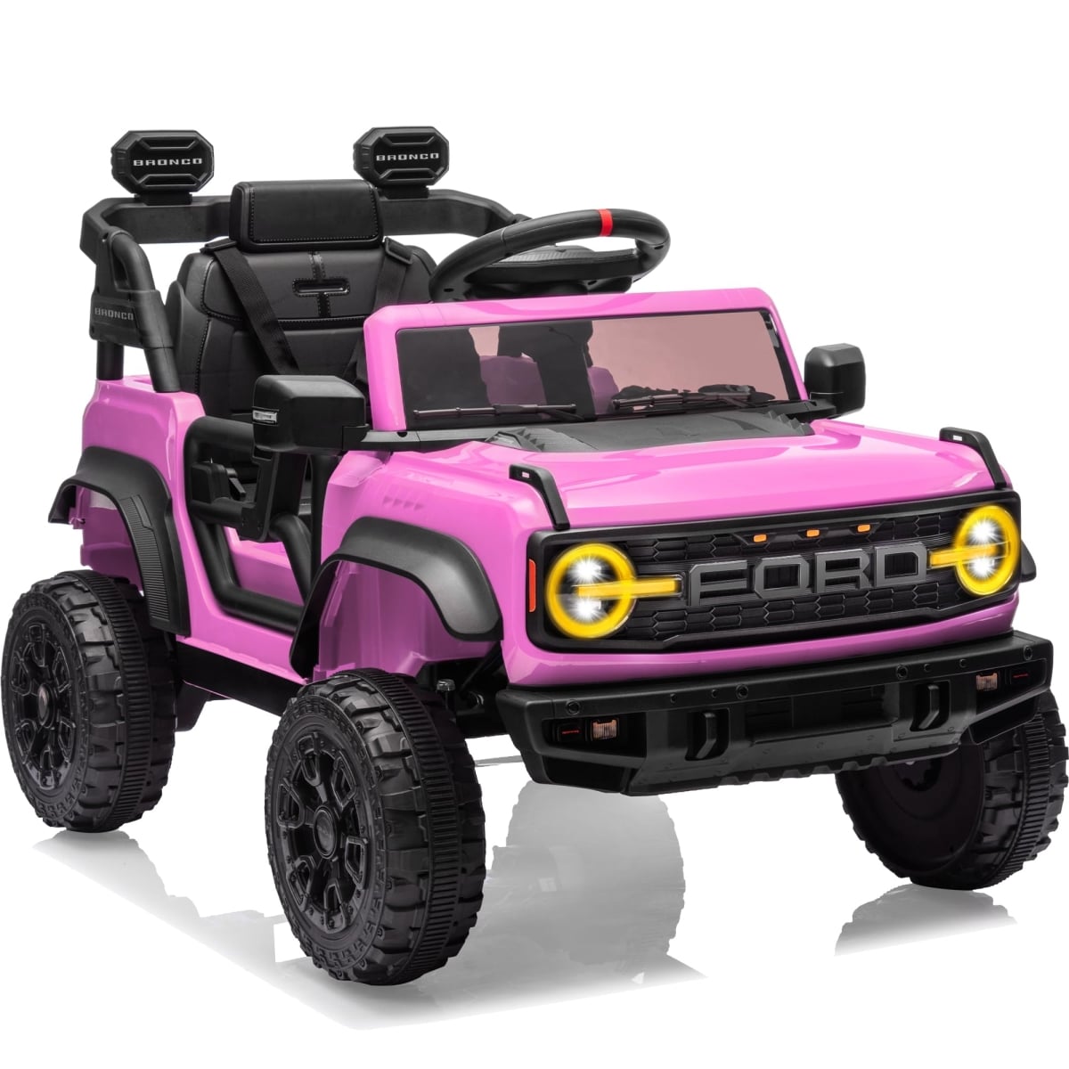 NT86247 12V Electric Ride On Ford Bronco Raptor for Toddlers with Remote Control, Bluetooth, Smooth Start - Pink