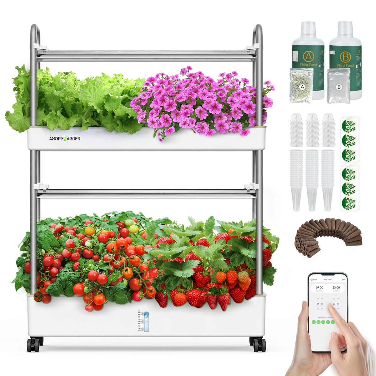 NT86346 Ahopegarden Indoor Hydroponics Growing System Kit 60 Pods Vertical Garden with LED Grow Light