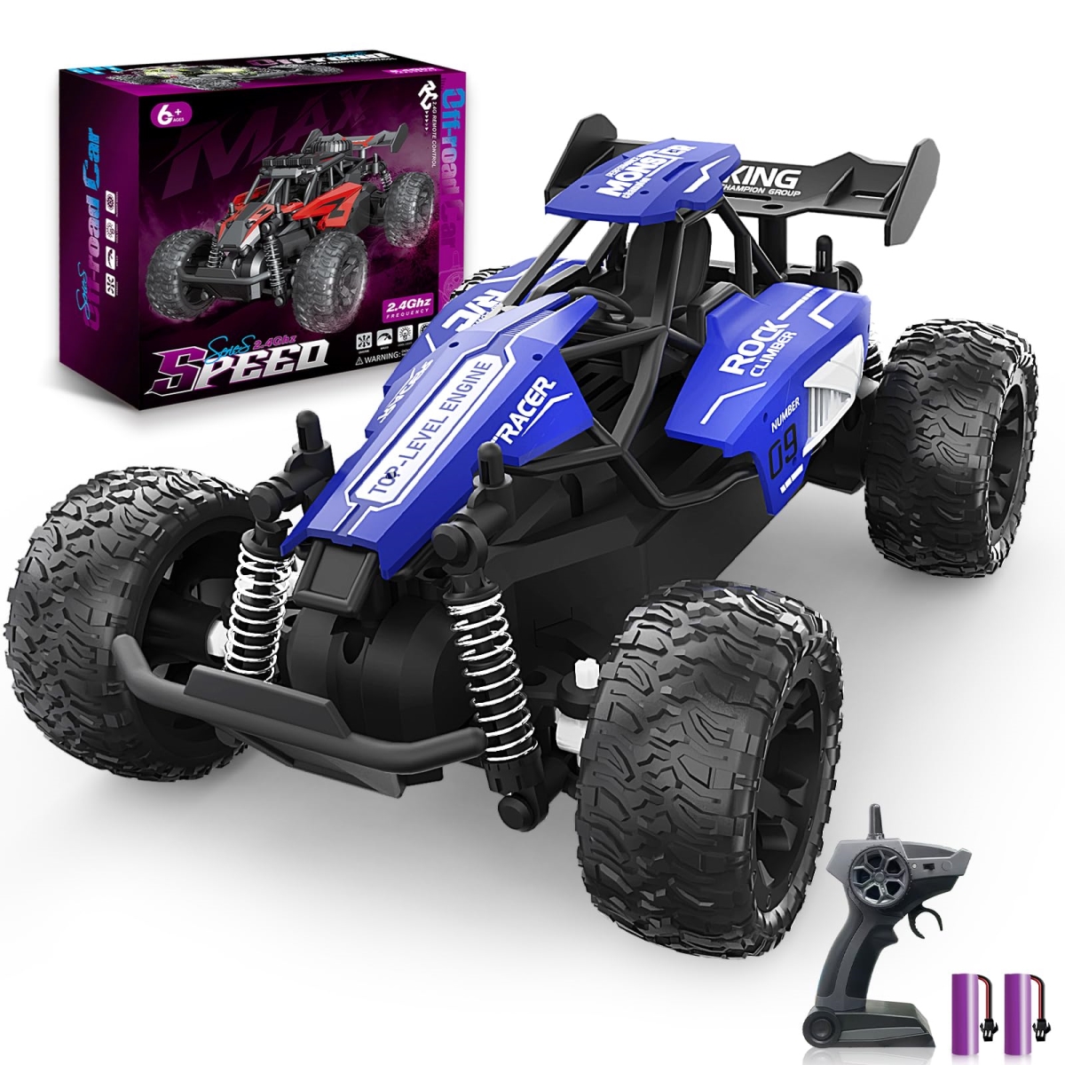 NT86479 Carox 1-16 Scale Remote Control Car, 2.4 Ghz High-Speed Electric Monster Truck, 20 KMH Dual Rechargeable Batteries