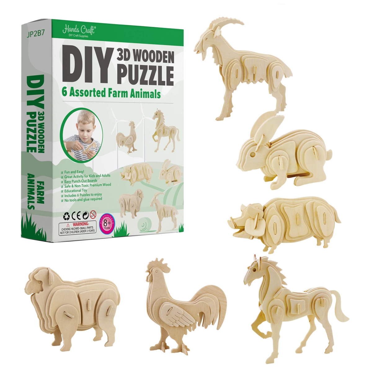 NT86517 Hands Craft DIY 3D Wooden Puzzle Farm Animals Bundle Set Brain Teaser Educational STEM Toys