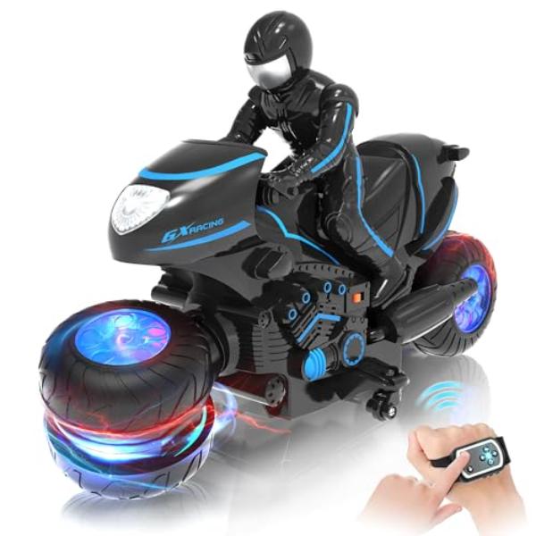 NT86801 Eulogia Remote Control Motorcycle Toys with RGB Wheels Lights & Gesture Sensing Stunts