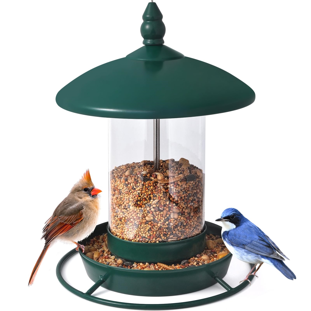 NT86814 Bird Feeder for Outdoors - 360 Deg Feeding Perch. Green.