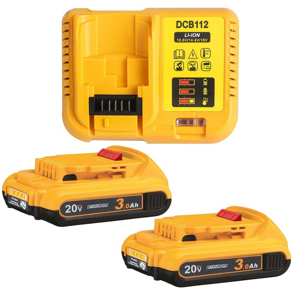 NT86897 3.0 Ah Battery Replacement for Dewalt 20V Max with Charger Starter Kit - Pack of 2