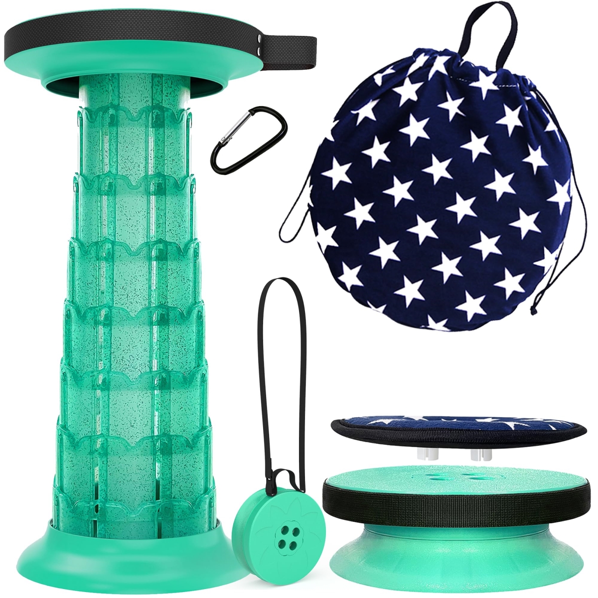NT87080 ALEVMOOM Collapsible Stool with Cushion, Lightweight Telescoping Portable Stool for Camping & Hiking