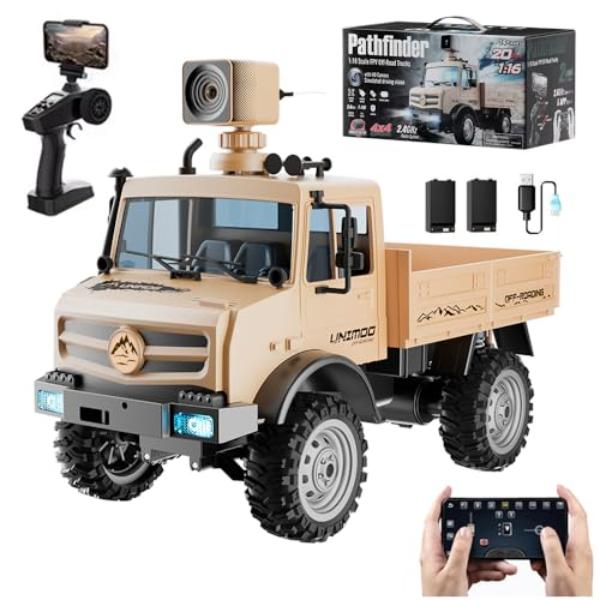 Remote Control Military Truck, 1-16 Scale Remote Control Car with Camera, All Terrain Remote Control Rock Crawler Off-Road Truck - Beige