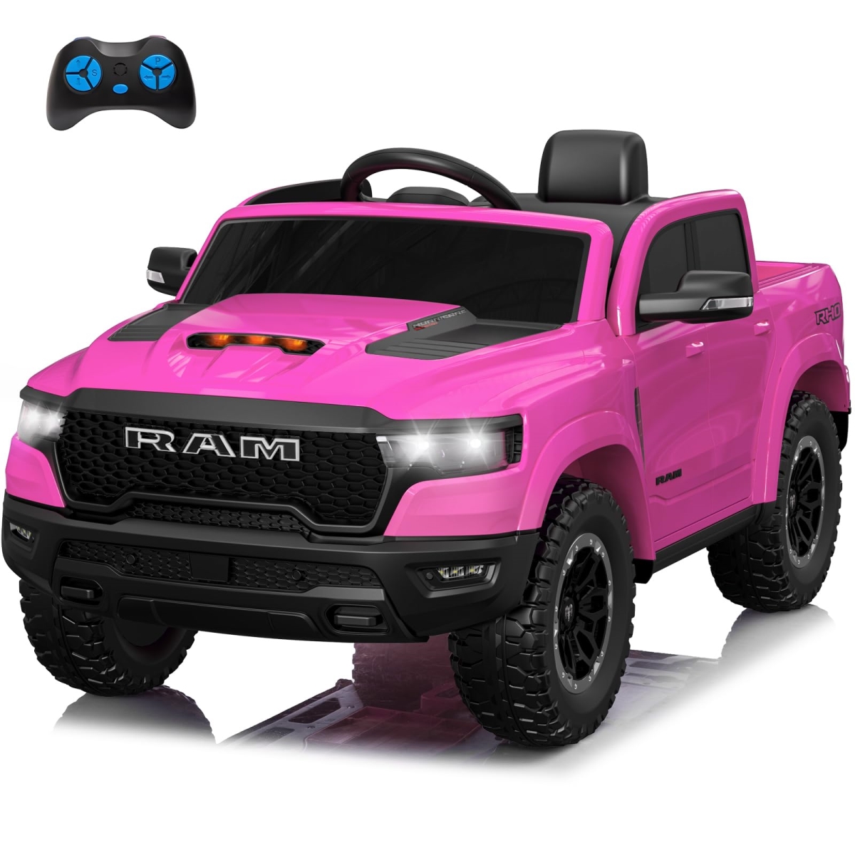 NT87252 Licensed 2025 Dodge Ram 1500 RHO 12V Ride-on Electric Truck for Kids with Remote Control - Pink