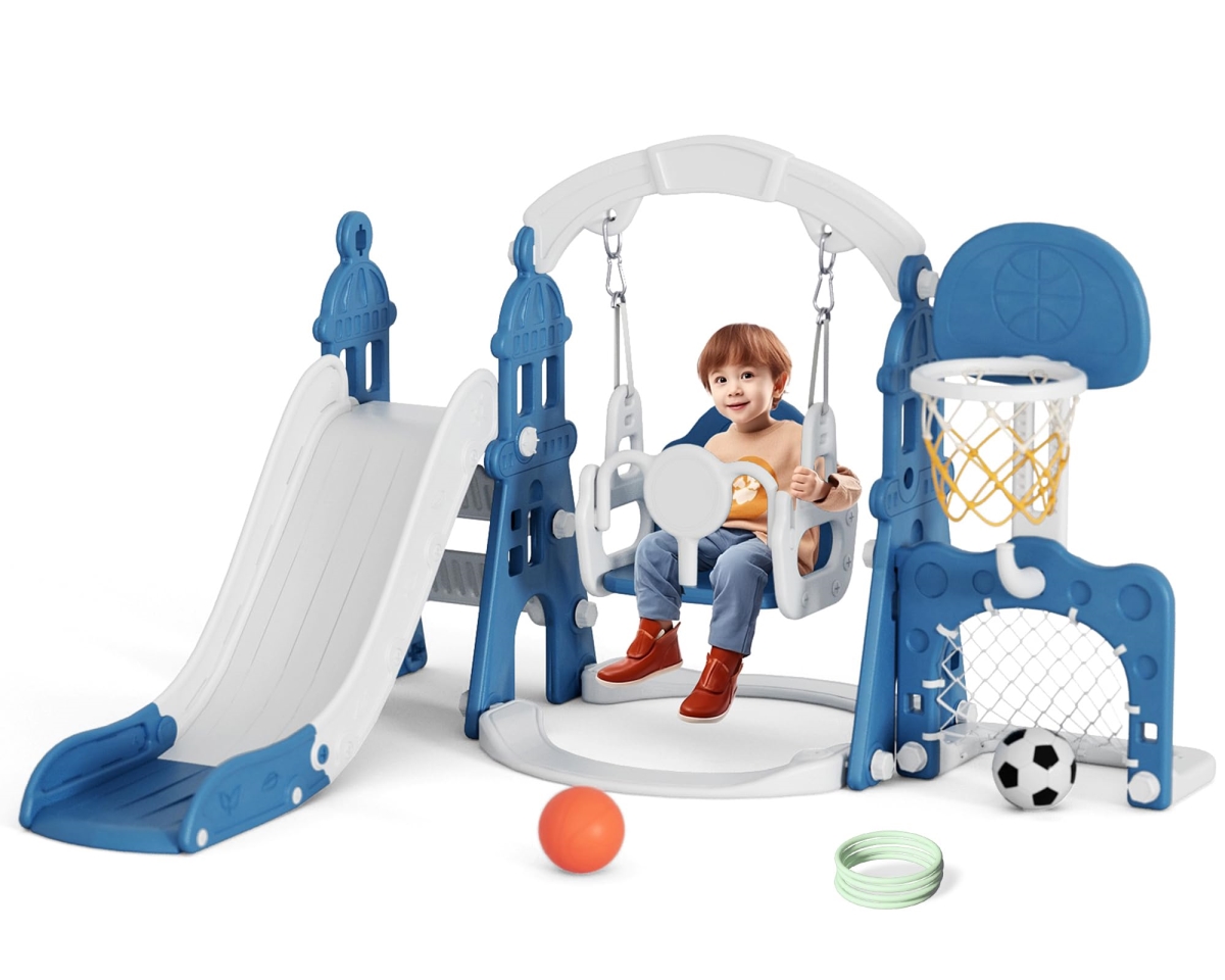 NT87262 XJD 6-in-1 Toddler Slide & Swing Set, Kids Slide for Toddlers Age 1 Plus, Indoor & Outdoor Playground - Blue