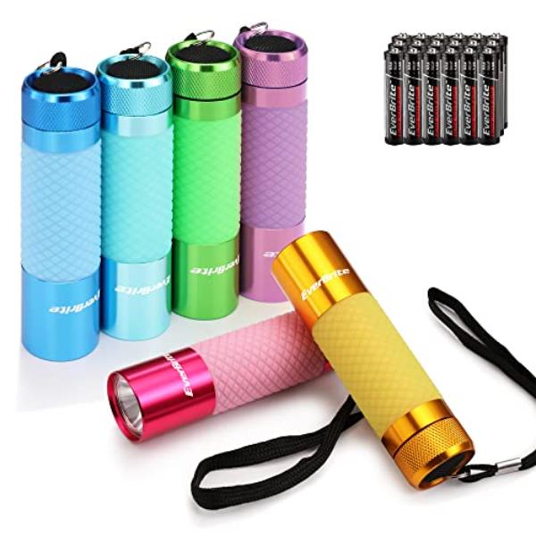 NT87335 EverBrite Mini Flashlights, Glow in Dark, Aluminum LED - Assorted Color - Pack of 6