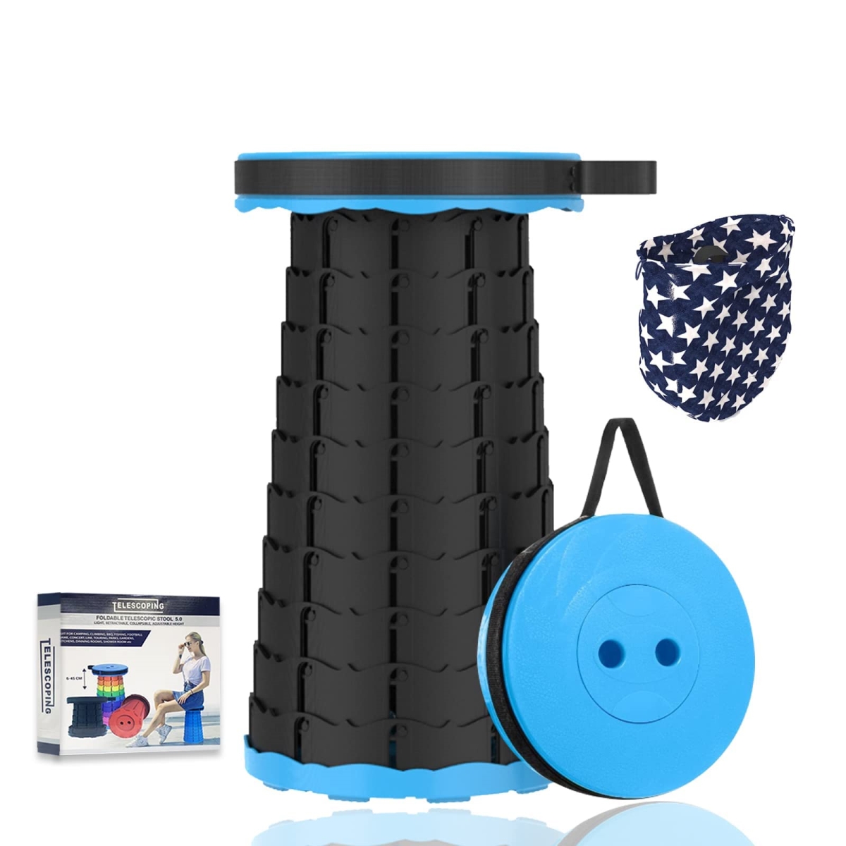 NT87397 Jakuva Collapsible Folding Stool with Carry Bag, Telescoping Portable Stool, Blue