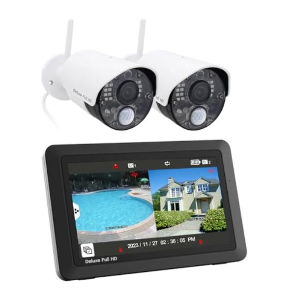 NT87707 Deluxe Wireless Camera System with 2 1080P Camera & 7 in. Touchscreen Monitor