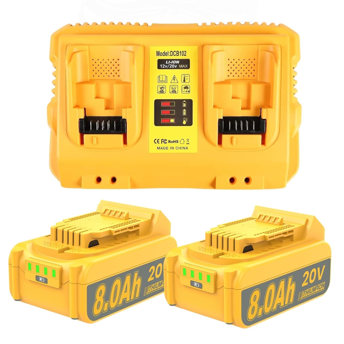 NT87842 HOCHSTERN 8.0Ah Replacement Battery for Dewalt 20V Max Cordless Tools - Pack of 2