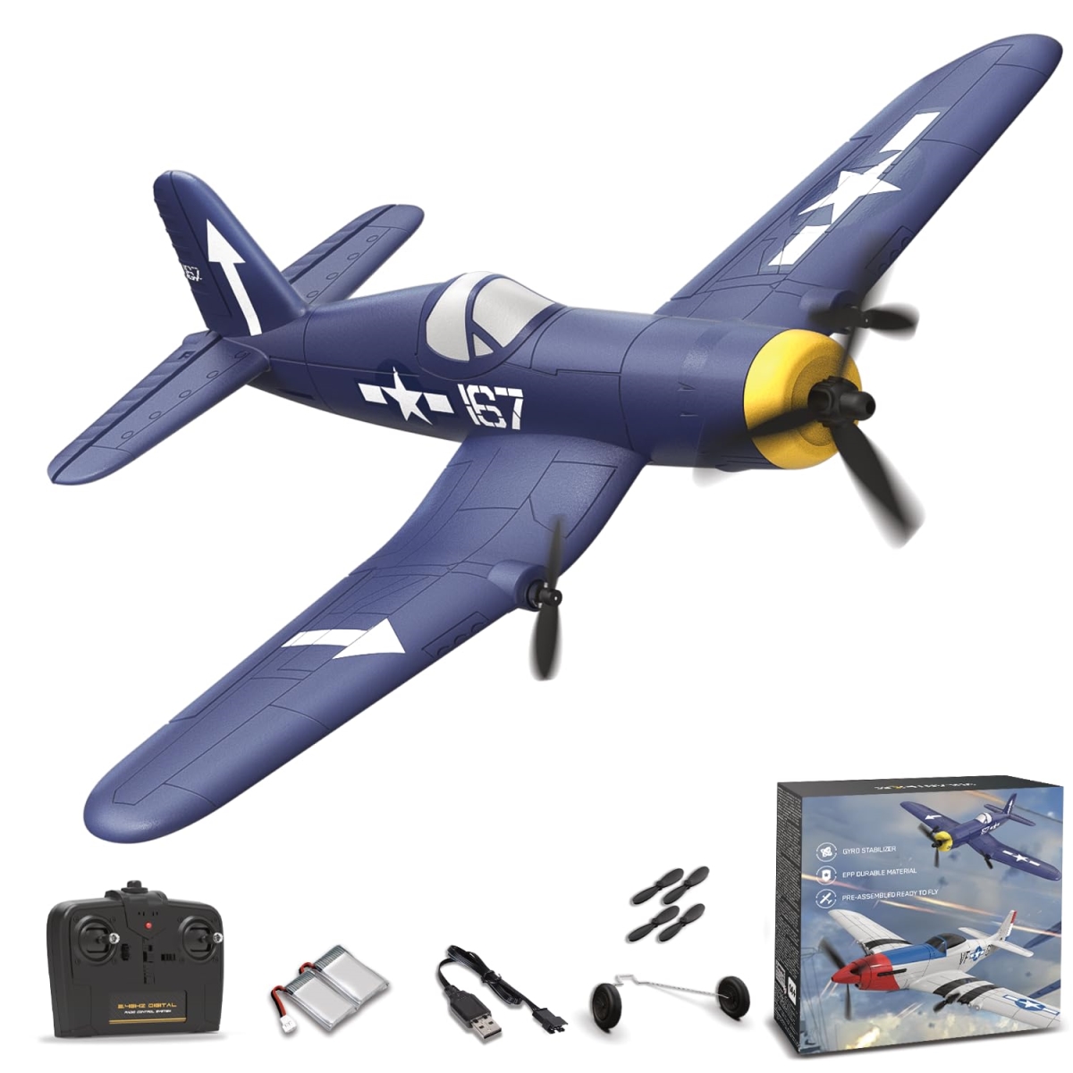 NT87876 Remote Control Plane, F4U Remote Control Airplane with 2 Batteries, 2.4 Ghz 3 Channel Fighter