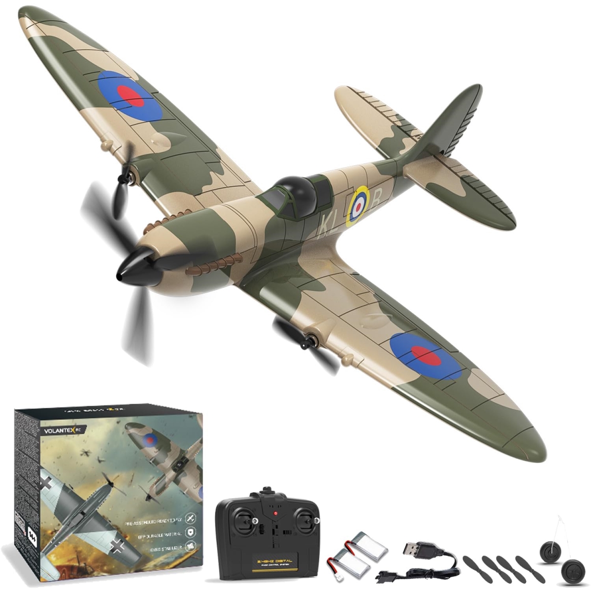 NT87912 VOLANTEXRC Remote Control Plane 3 Channel Remote Control Fighter Spitfire with 6-axis Gyro