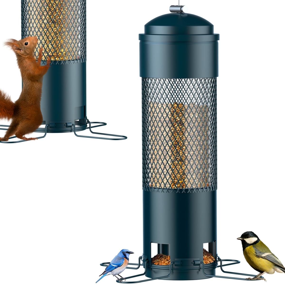 NT87941 Squirrel Proof Bird Feeder with Weight-Activated Perches, 3 lbs Seed Capacity, Green
