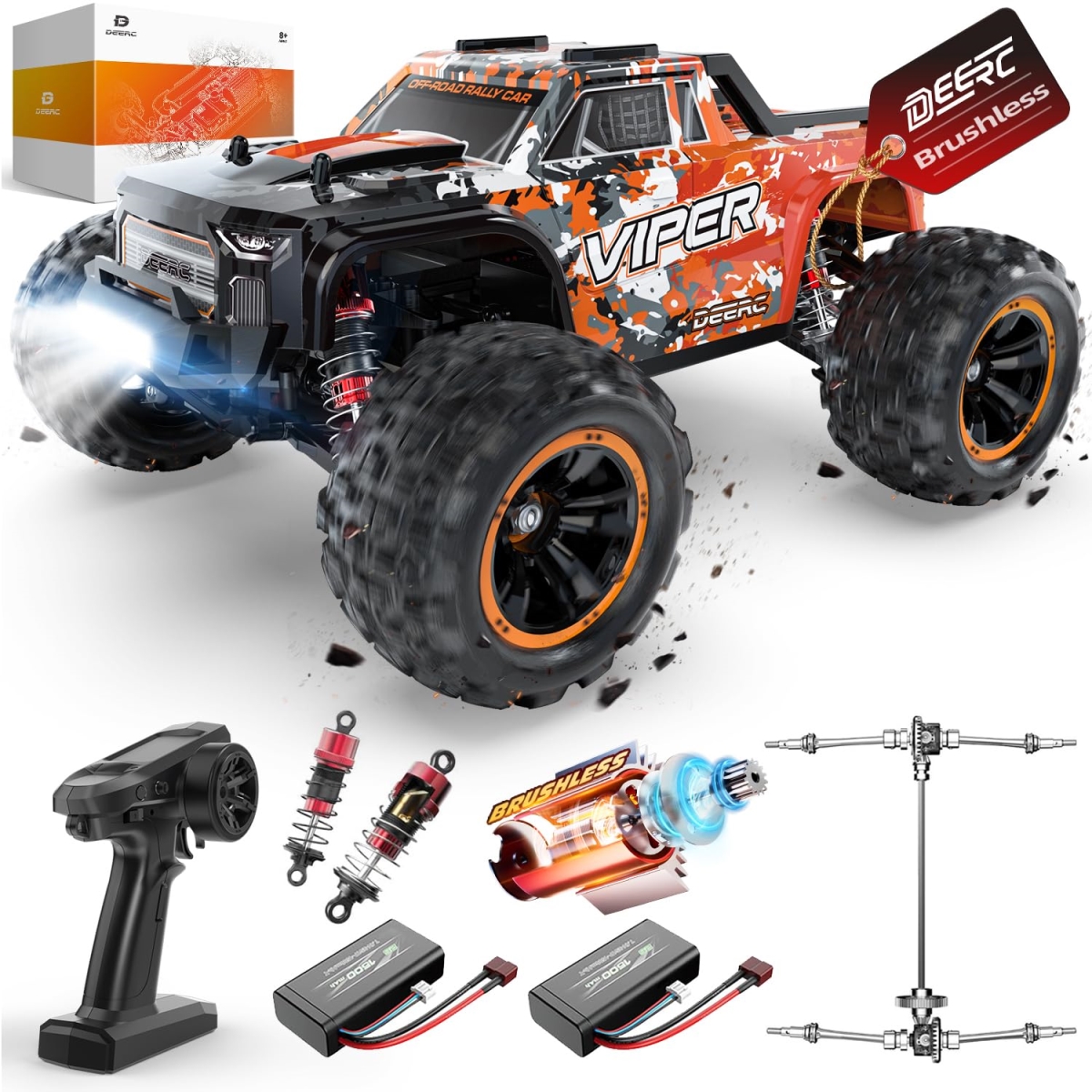 NT87964 1-16 Scale DEERC H16R Brushless Fast Remote Control Car, 52 KMH High Speed Remote Control, 4X4 All Terrain Monster Truck