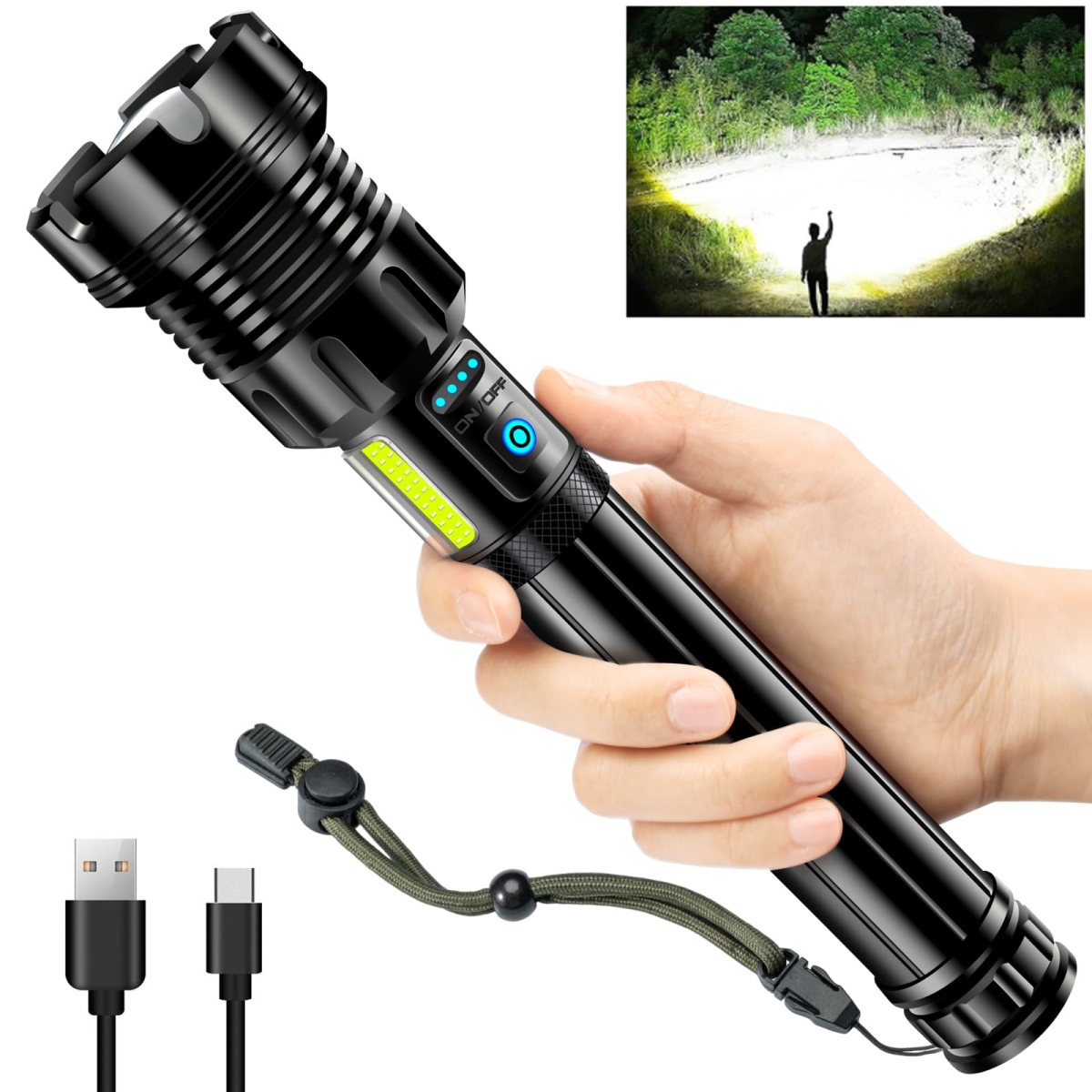 NT87965 ANKRA High Lumens Rechargeable Flashlights with COB Work Light, Zoomable, 14 Modes, Waterproof for Emergencies & Outdoor Use