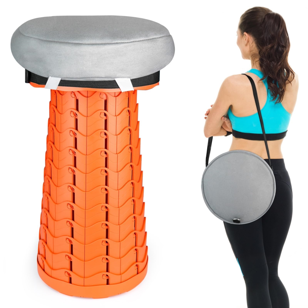 NT88088 Deers Life Portable Collapsible Stool with Cushion Pad - Retractable Folding Telescopic Camping Seat